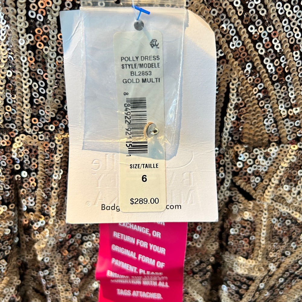NWT Belle Badgley Mischka gold sequin skater keyhole back dress size 6 - Picture 3 of 7